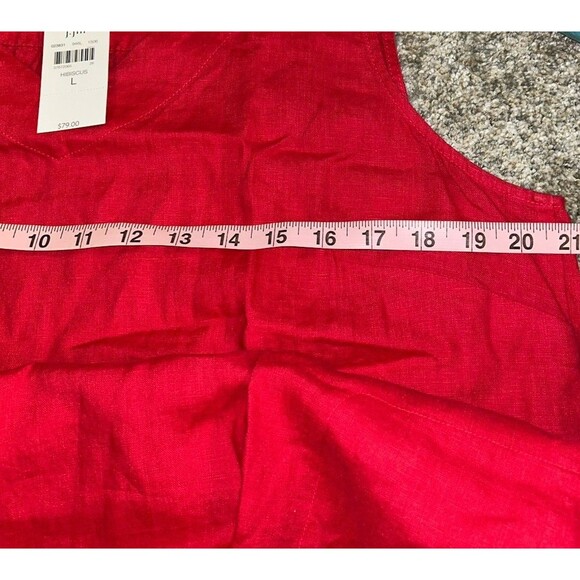 J. Jill 100% Linen Dress Womens L Casual Red Hibiscus‎ Midi Bright - Picture 4 of 6